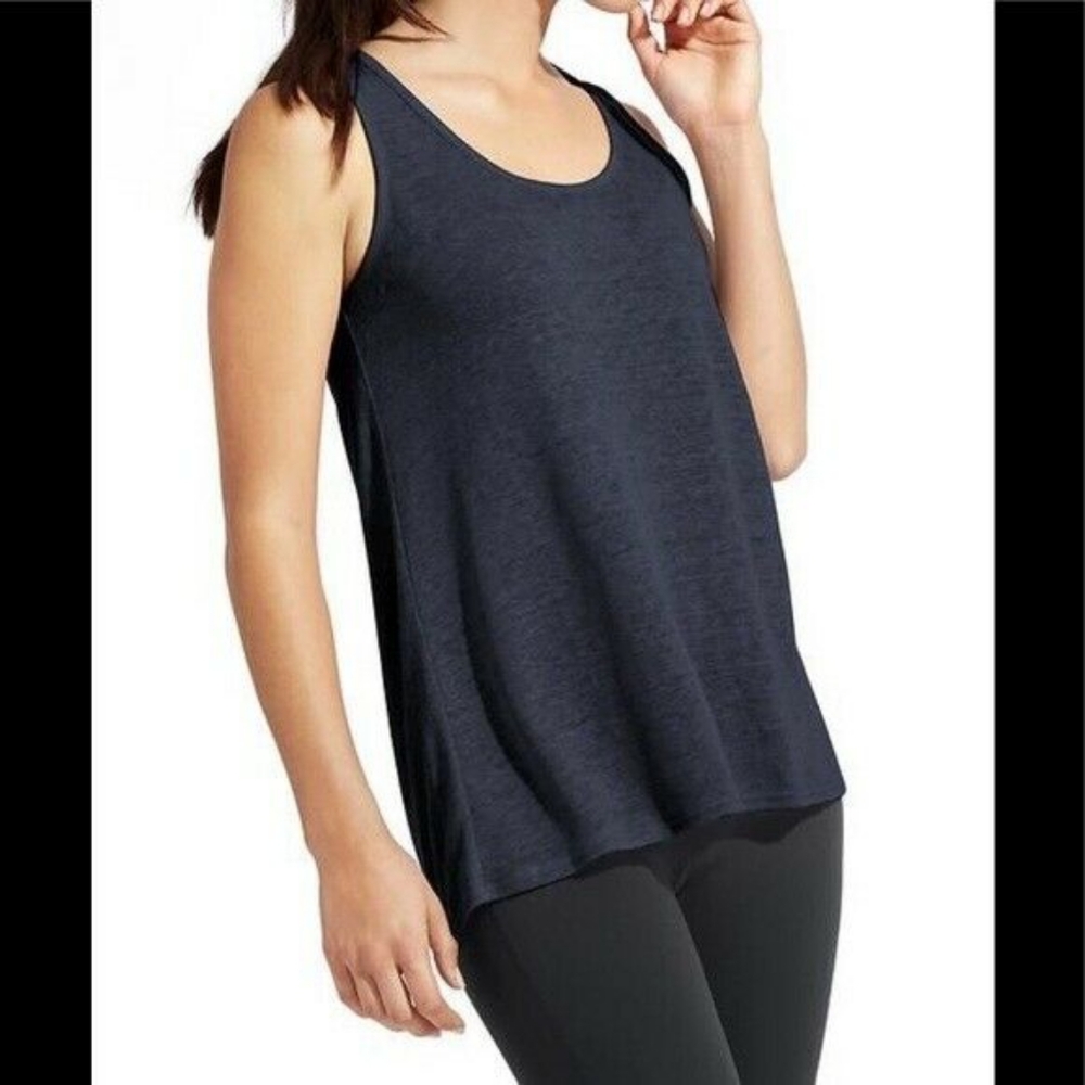 Athleta Newport Linen Navy Blue Open Back Tank